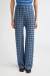 Yanyan Basket Argyle Drapey Wool Straight Leg Pants In Blue