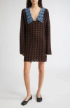 Yanyan Basket Argyle Long Sleeve Sailor Collar Wool Sweater Dress In Multi