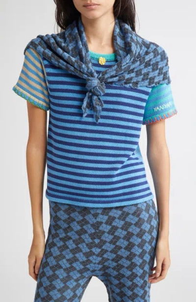 Yanyan Basket Argyle Wool Shawl In Blue