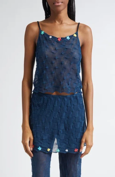 Yanyan Borlor Floral Ribbon Wool Camisole In Navy
