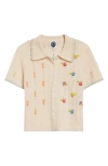 Yanyan Daisy Embroidered Lambswool Cardigan In Chalk