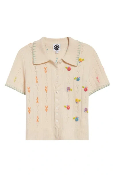 Yanyan Daisy Embroidered Lambswool Cardigan In Chalk