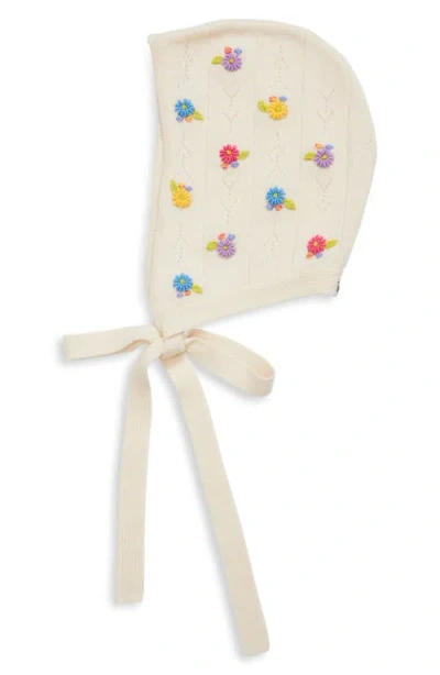 Yanyan Daisy Embroidered Pointelle Lambswool Bonnet In White