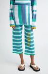Yanyan Embroidered Stripe Crop Linen Pants With Removable Wrap Panel