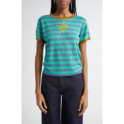 Yanyan Embroidered Stripe Linen Sweater
