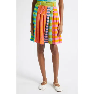 Yanyan Embroidered Stripe Pleated Linen Blend Sweater Skirt In Multi