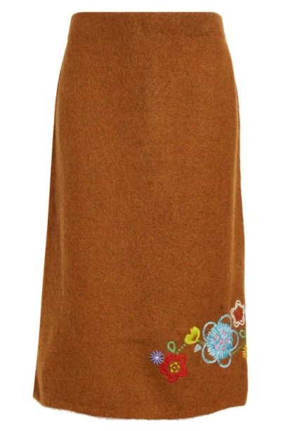 Yanyan Fafa Embroidered Alpaca & Wool Blend Knit Pencil Skirt In Ochre