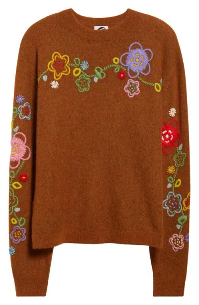 Yanyan Fafa Embroidered Alpaca & Wool Blend Sweater In Ochre