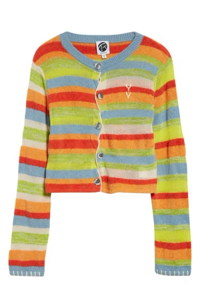 Yanyan Floatee Shrunken Cotton & Linen Blend Cardigan In Lime/red Multi