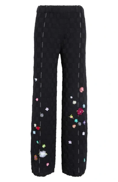 Yanyan Floral Check Organic Cotton Sweater Pants In Black
