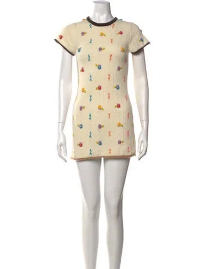 Pre-owned Yanyan Floral Print Mini Dress In Neutrals