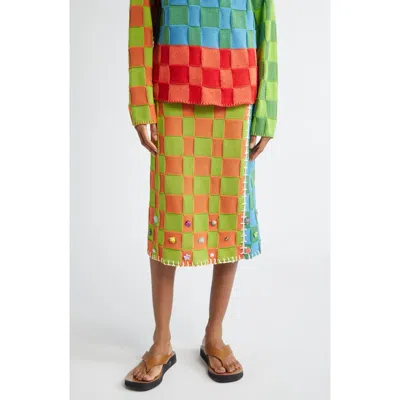 Yanyan Floral Ribbon Checkerboard Midi Skirt