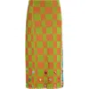 Yanyan Floral Ribbon Checkerboard Midi Skirt In Green/orange