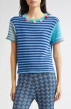 Yanyan Floral Ribbon Stripe Cotton Sweater In Blue