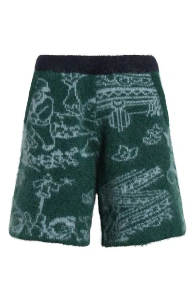 Yanyan Fuzzy Laza Alpaca & Wool Blend Shorts In Forest/sky