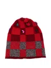Yanyan Knits Checked Beanie In Red