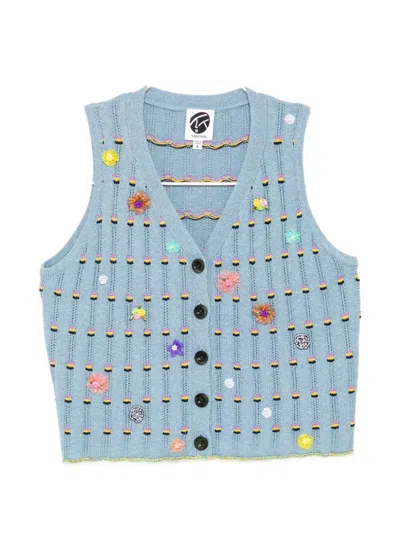 Yanyan Knits Dotty Cardigan In Blue
