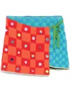 Yanyan Knits Embellished Check Wrap Mini Skirt In Red