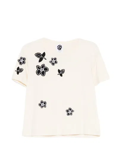 Yanyan Knits Floral-appliqué T-shirt In White