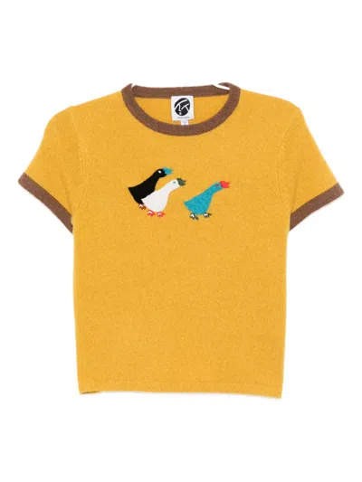 Yanyan Knits Geese-embroidered T-shirt In Yellow