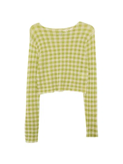 Yanyan Knits Gingham Boatneck Ls Top In Multi