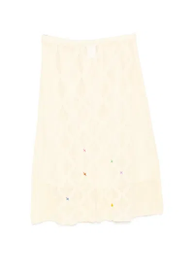 Yanyan Knits Lattice Midi Skirt In Yellow
