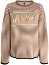 Yanyan Knits Logo-embroidered Stripe-pattern Jumper In Brown