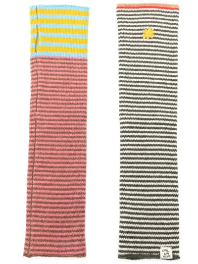 Yanyan Knits Logo-embroidered Striped Gloves In Multicolour
