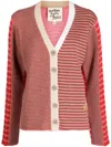 Yanyan Knits Striped V-neck Cardigan In Red