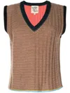 Yanyan Knits Striped V-neck Knitted Top In Brown
