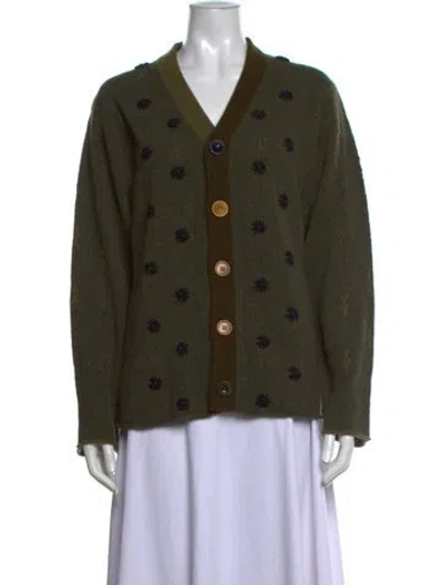 Pre-owned Yanyan Lambswool Floral Print Sweater In Green