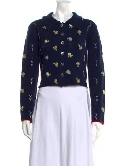 Pre-owned Yanyan Lambswool Floral Print Sweater W/ Tags In Blue