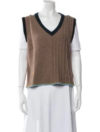 Pre-owned Yanyan Lambswool Striped Sweater In Brown