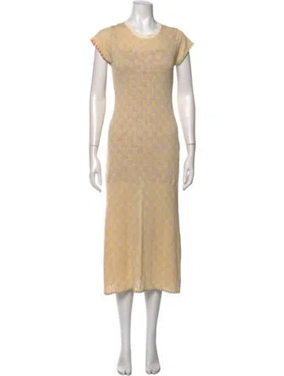 Pre-owned Yanyan Linen Midi Length Dress In Neutrals