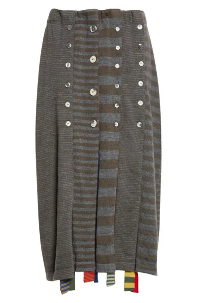 Yanyan Mismatch Merino Wool Midi Skirt In Gray