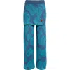 Yanyan Monstera Jacquard Baggy Linen Skirt Pants In Blue