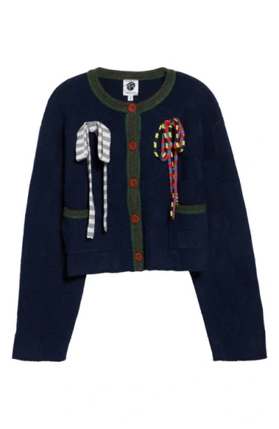 Yanyan Multibows Lambswool & Cotton Cardigan In Navy