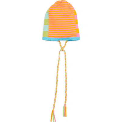 Yanyan Patchwork Stripe Linen Blend Beanie In Multi