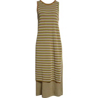 Yanyan Romy Microstripe Layered Sweater Dress In Army Stripe
