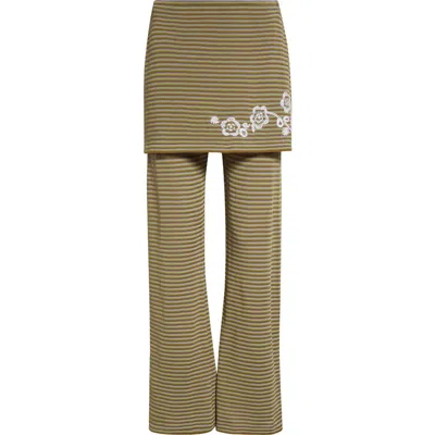 Yanyan Romy Microstripe Skirt Pants In Army Stripe
