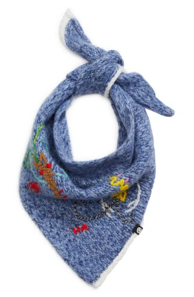 Yanyan Shrimp Embroidered Alpaca & Wool Blend Triangle Scarf In Ocean
