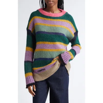 Yanyan Stripe Alpaca, Wool & Cotton Blend Sweater In Jade/lilac Multi