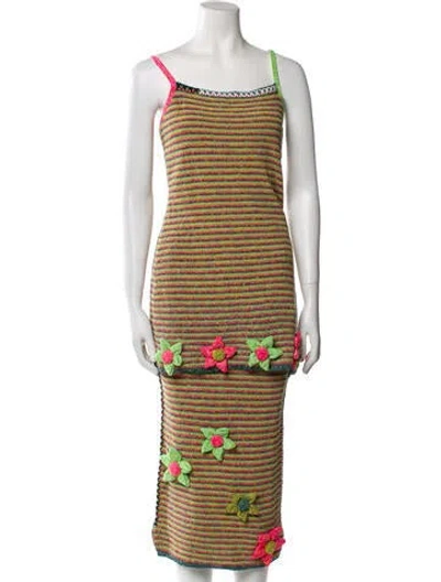 Pre-owned Yanyan Striped Whipstitch Trim Skirt Set W/ Tags In Green