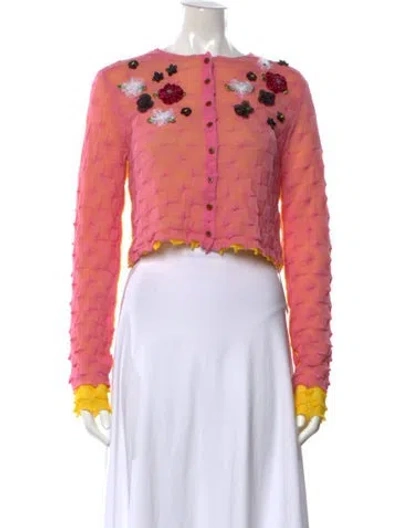 Pre-owned Yanyan Wool Floral Print Sweater W/ Tags In Pink