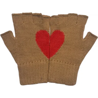 Yapa Heart Fingerless Alpaca Gloves In Brown