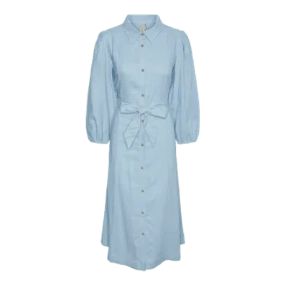 Y.a.s. Flaxy Linen Shirt Dress In Blue