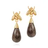 Yasmin Everley Jewellery Women's Brown Smokey Quartz Briolette Little Fly Earrings In Gold
