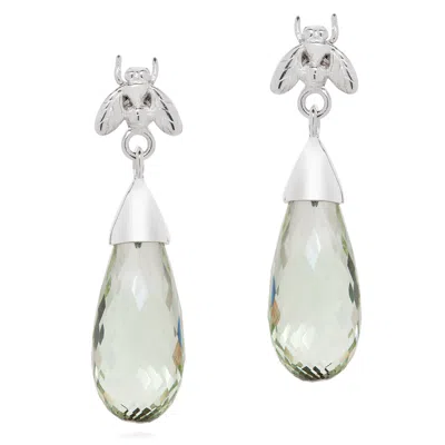 Yasmin Everley Jewellery Women's Green Quartz Briolette Little Fly Earrings 9ct Gold