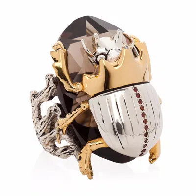 Yasmin Everley Jewellery Women's Silver / Gold Scarab Cocktail Ring