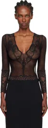 Yasmine Eslami Black Tina Long Sleeve Bodysuit In Black